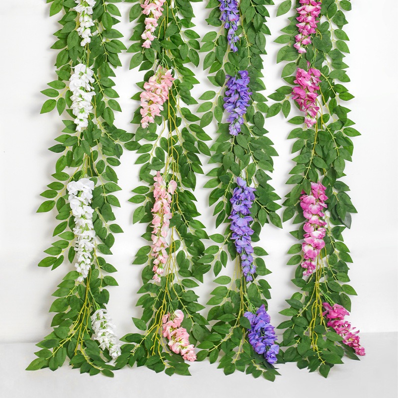 Simulación de flores de wisteria de caña de flores colgantes de techo de flores colgantes de caña de flores decorativas de plástico de plantas de aire acondicionado tubería de protección