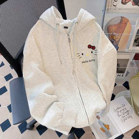 女童秋装韩版连帽卫衣外套初中生少女大童秋冬超好看拉链开衫上衣