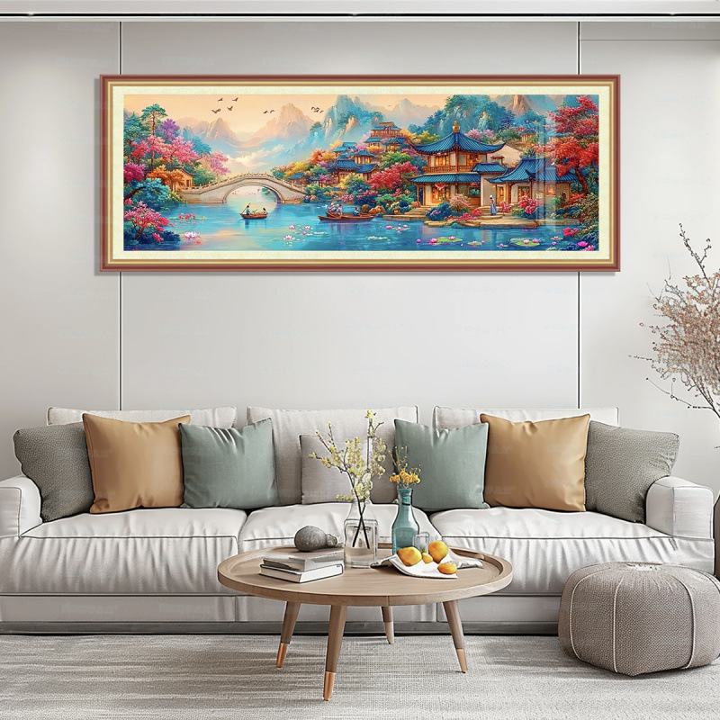 [Algodón importado] Mona Lisa real bordado a mano borracho Jiangnan nuevo paisaje decoración de estilo chino estudio bordado manual image 4