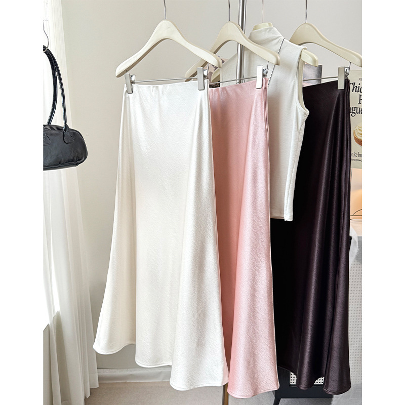 New Chinese Style Acetate Satin Autumn and Winter Pearlescent Fishtail Skirt Long Skirt Thickeneded Double Layer Versatile Elegant High-End Skirt for Women
