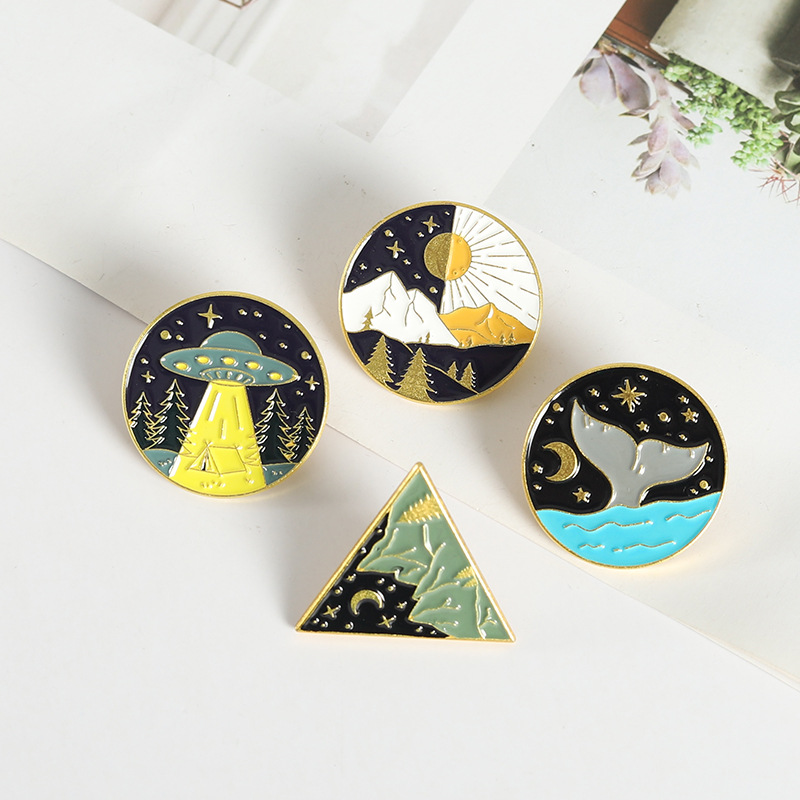 Cartoon Round Black Night Moon Sun Whale Tail Alloy Brooch display picture 4