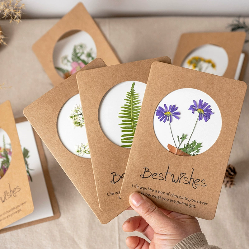 Поздравительная открытка в стиле ретро с сухоцветами, подарок на День благодарения и Срединный осенний фестиваль, настенное украшение, маленькая открытка с пожеланиями