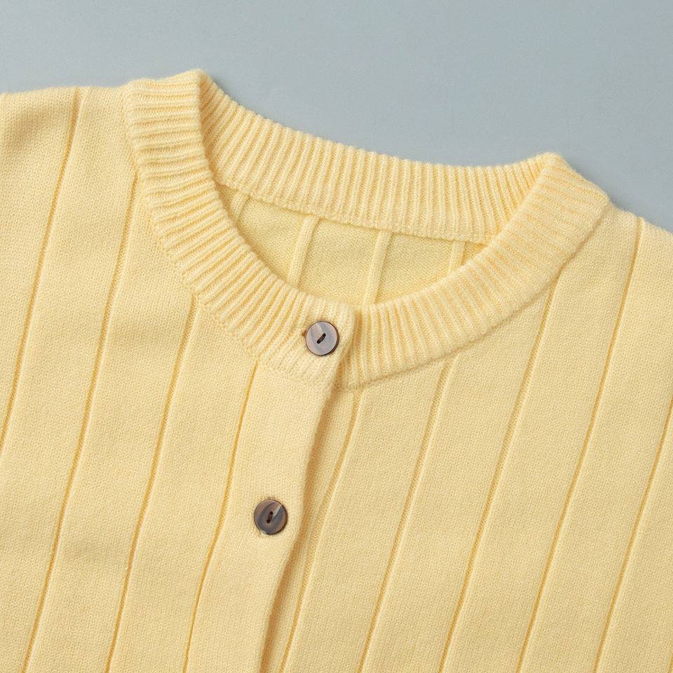 Áo cardigan len dệt kim cổ tròn dáng rộng tay dài nữ — màu vàng, màu xám nhạt chi tiết 10