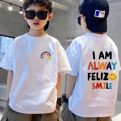 Children's pure cotton short-sleeve T-shirt, summer wear, rainbow 2023 new style, cool kindergarten T-shirt for middle and large children