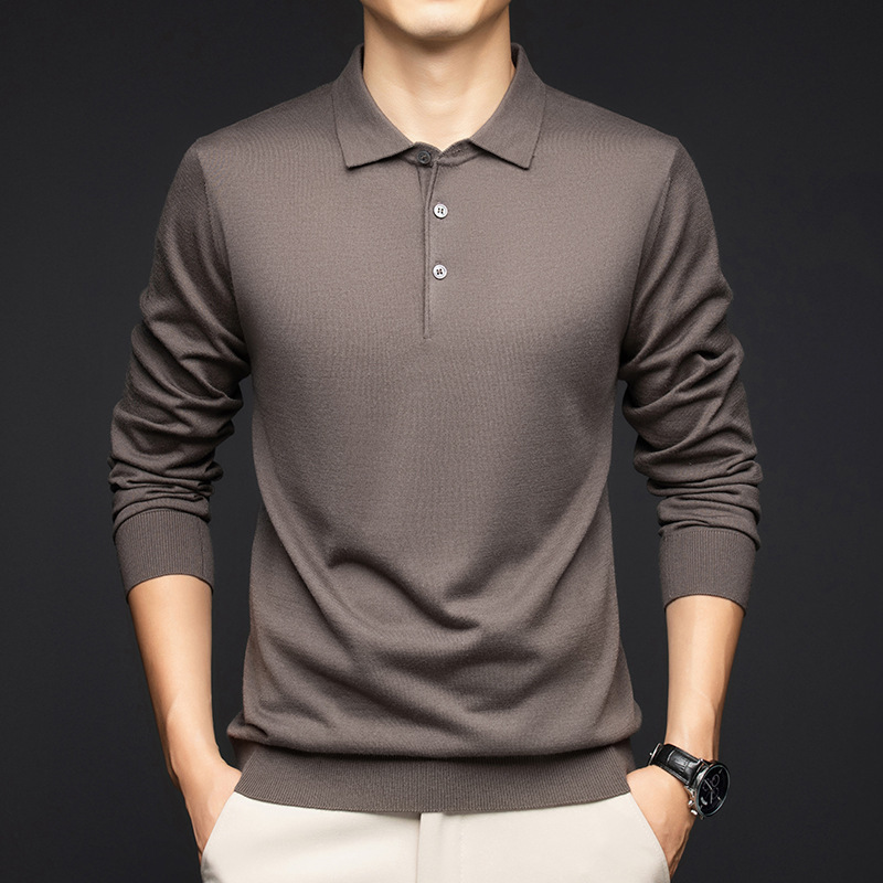 Autumn New Sweater Lapel Young Dad's Warm Sweater with Sheep Wool Pullover Simple Inner Top
