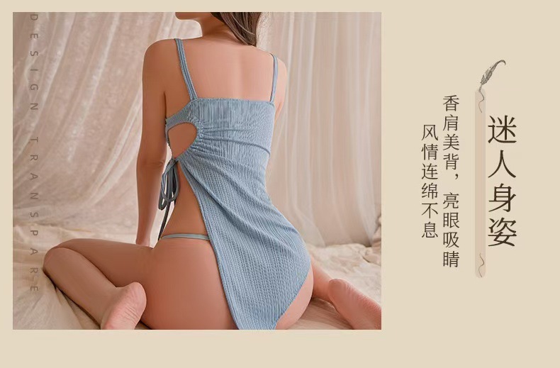 Sexy Cheongsam-Style Lingerie Set with Deep-V Split Skirt and Matching Panty — detail image 6