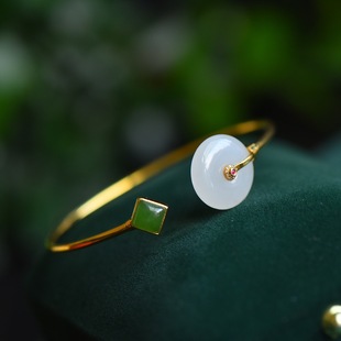 Fubei Diamond Jewelry [18K Gold Inlaid with Natural Hetian Mutton Fat White Jade Bracelet] Bare Stone 16*16mm Delicate