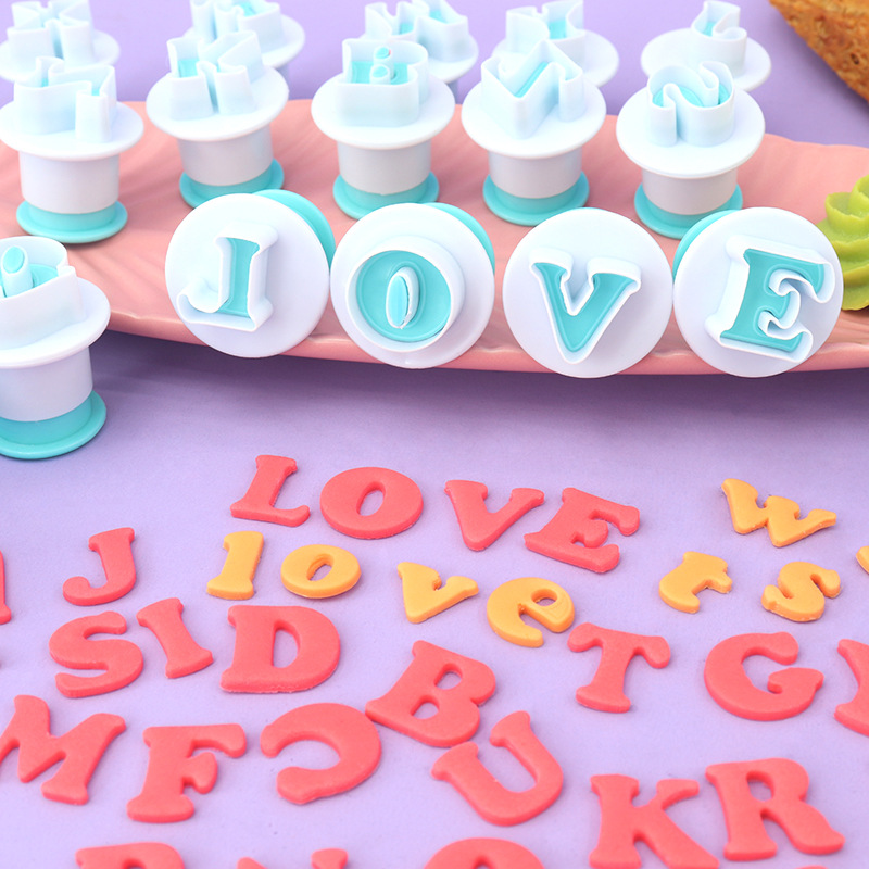 26 letras y minúsculas galletas primavera molde de impresión simulación de molde de flip molde de corte herramientas de horneado