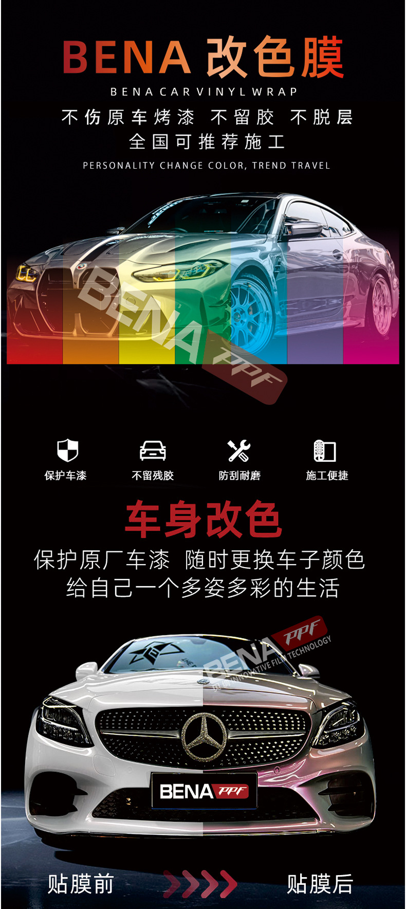 Cross-Border Wholesale Color Changing Film Tpu Super Bright Crystal Piano Black Alexander Silver Roman Red Car Color Changing Film