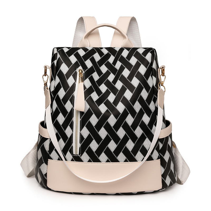 Mochila antirrobo de comercio exterior transfronterizo para mujer 2024 nueva moda color contraste mochila de viaje al aire libre mochila escolar de nailon de doble uso