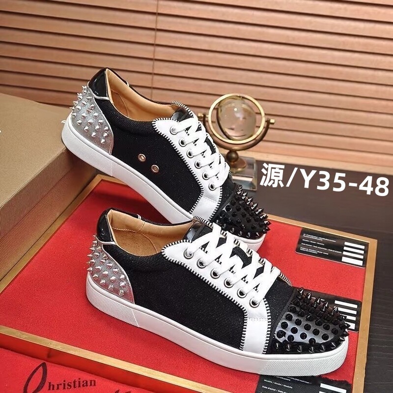 European style CL couple's shoes, studded red-soled shoes, trendy flat-soled breathable men's genuine leather casual shoes, trendy brand for foreign trade European style CL couple's shoes, studded red-soled shoes, trendy flat-soled breathable men's genuine leather casual shoes, trendy brand for foreign trade