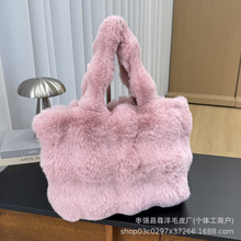 定制大容量轻奢单肩托特包秋冬季仿兔毛绒泡泡毛包单肩包