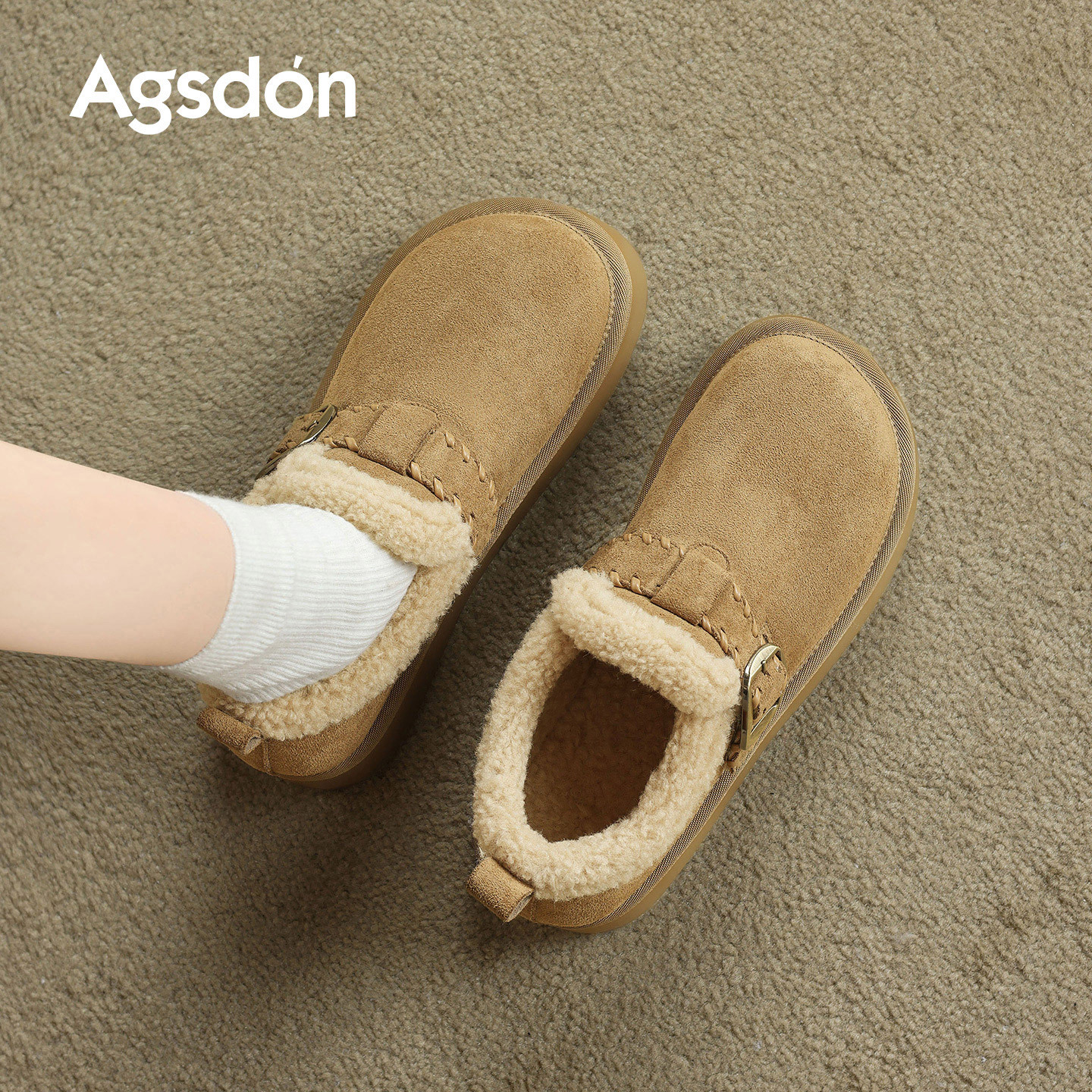 Augu Lion Deng Xiaoping Boccan zapatos de invierno para mujeres 2025 nuevos zapatos de lana y algodón incluidos en suela gruesa para usar botas de nieve