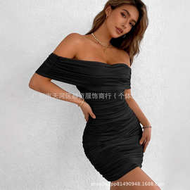 欧美新款跨境外贸女装Women Dresses性感一字肩时尚紧身包臀连衣