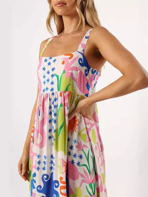 Vestido largo con tirantes y estampado floral, falda amplia – Producto para Amazon