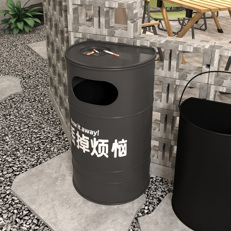 Outdoor Camping Industrial Style Oil Drum Trash Can Trendy Courtyard Creative Gym Retro Large Smoke Extinguishing Commercial Use