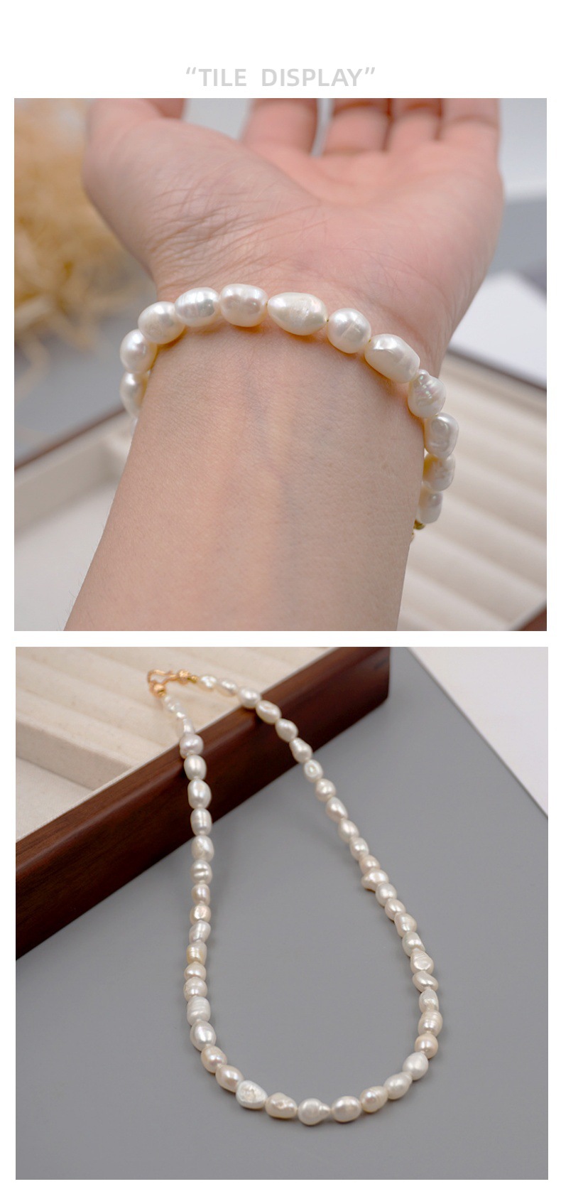 Freshwater Pearl Copper Gold Plated Elegant Beaded Geometric Bracelets Necklace display picture 1