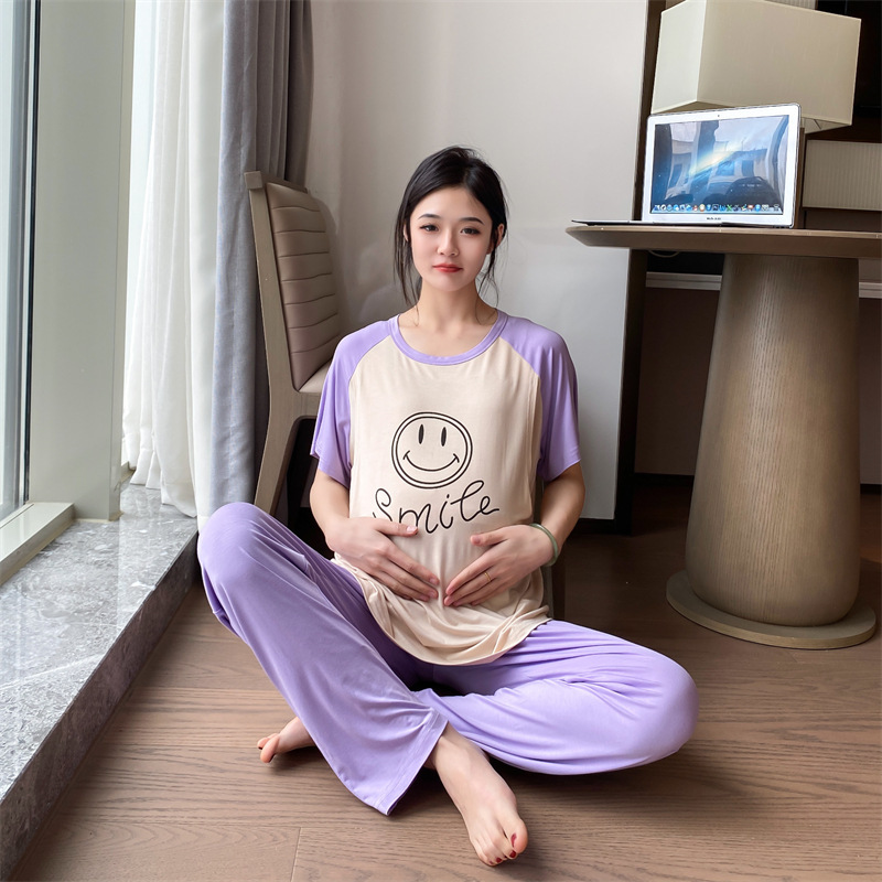 Modal confinement clothing thin short-sleeved summer home wear suit pregnant women sleeping postpartum nursing clothing pullover nursing clothing
