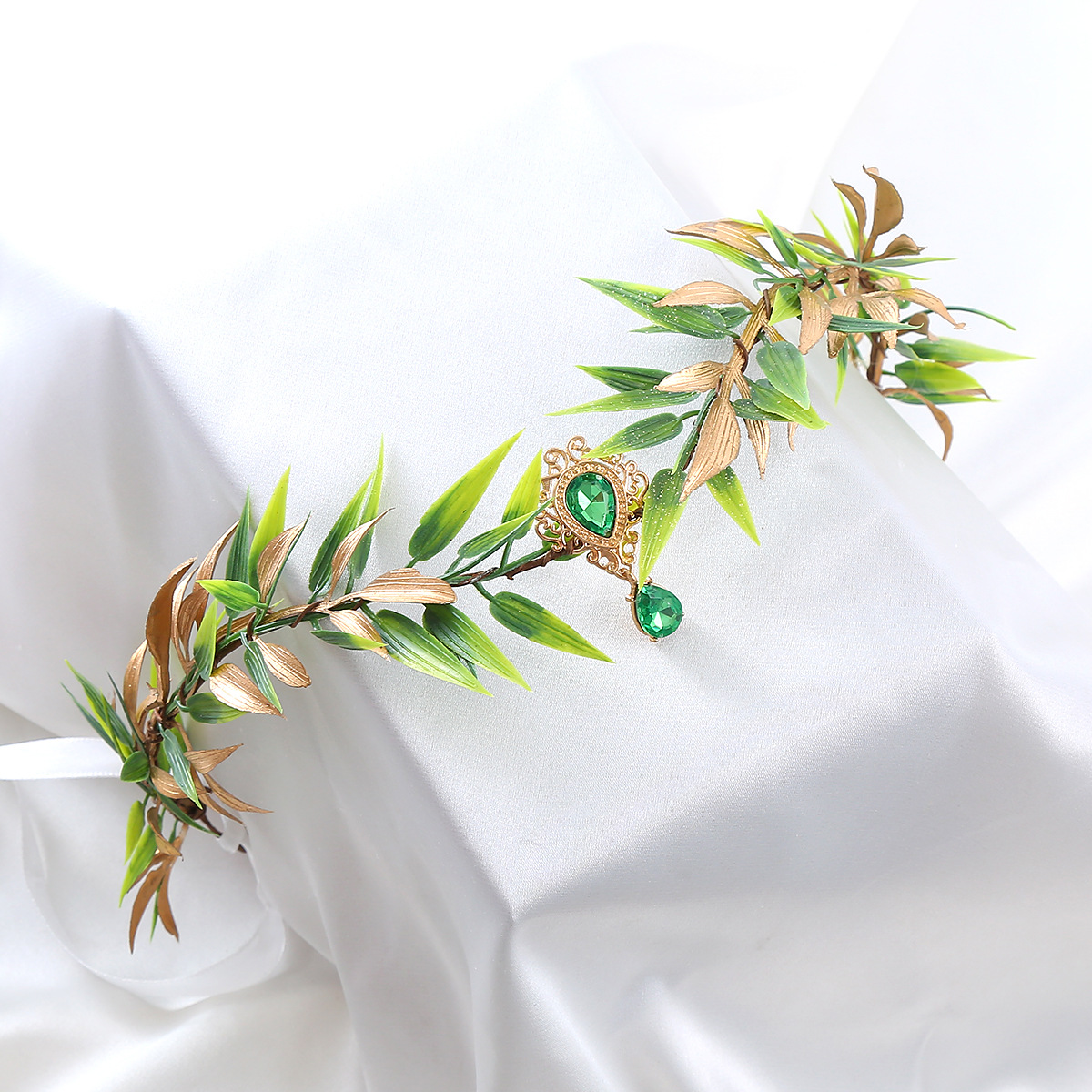 Women's Fairy Style Leaf Cloth Satin Iron Inlay Rhinestones Hair Band display picture 9