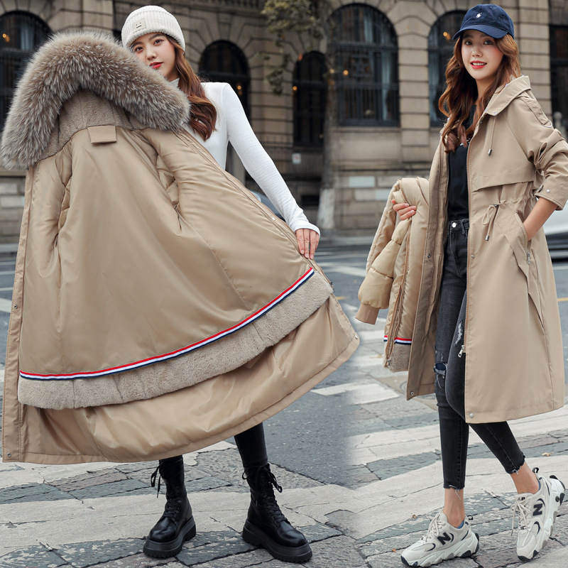2026 Korean Version Fleece-Lined Slim-Fit Parka Cotton Coat with Large Detachable Fur Collar, Extended Length, Removable Inner Lining, Women's Cotton Jacket 2026 Korean Version Fleece-Lined Slim-Fit Parka Cotton Coat with Large Detachable Fur Collar, Extended Length, Removable Inner Lining, Women's Cotton Jacket