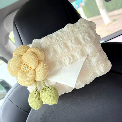 Car Tissue Box Seat Back Car tissue box/set - flowers-beige-puff-tissue-box