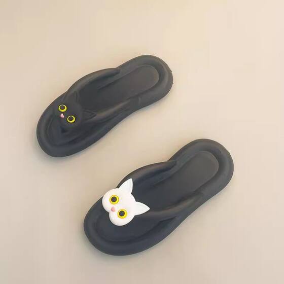 Slippers Women's Summer 2024 New Cartoon Flat Non-slip Beach Shoes Thick-soled Summer Clip Flip-flops for Outer Wear