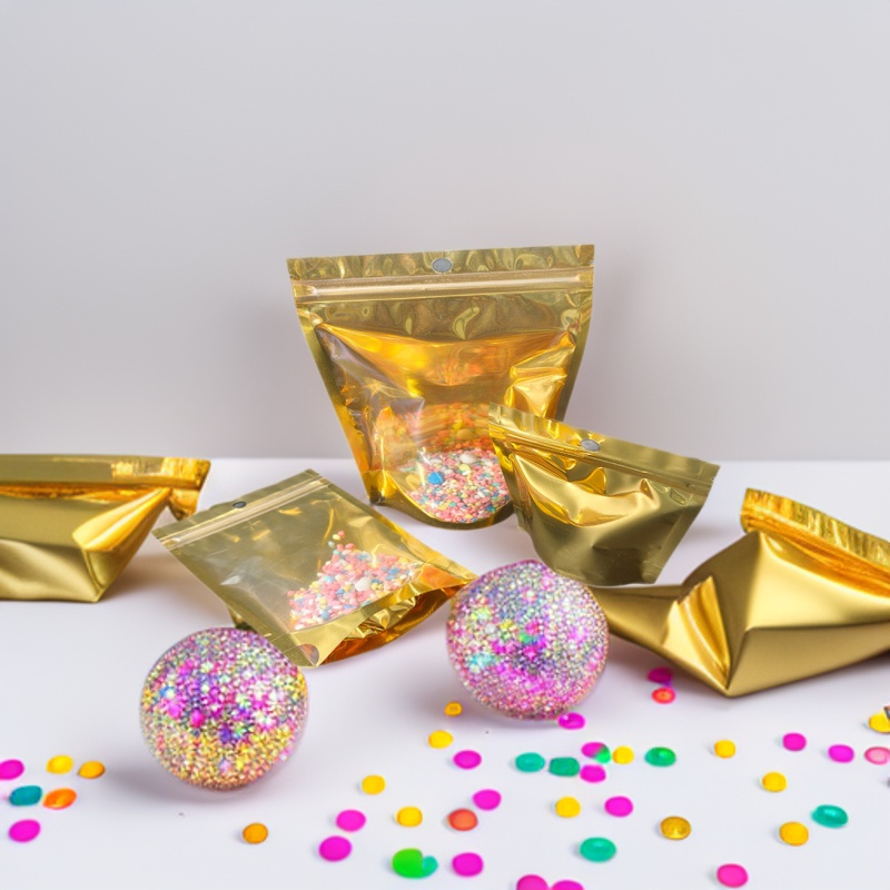 金色阴阳自立骨袋休闲小包装食品零食包装袋半透明自封袋可挂圆孔