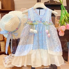 女の子の夏のワンピース2025の新しい子供の赤ちゃんの休暇の清新なボヘミアンのサスペンダーのビーチのベストのスカート