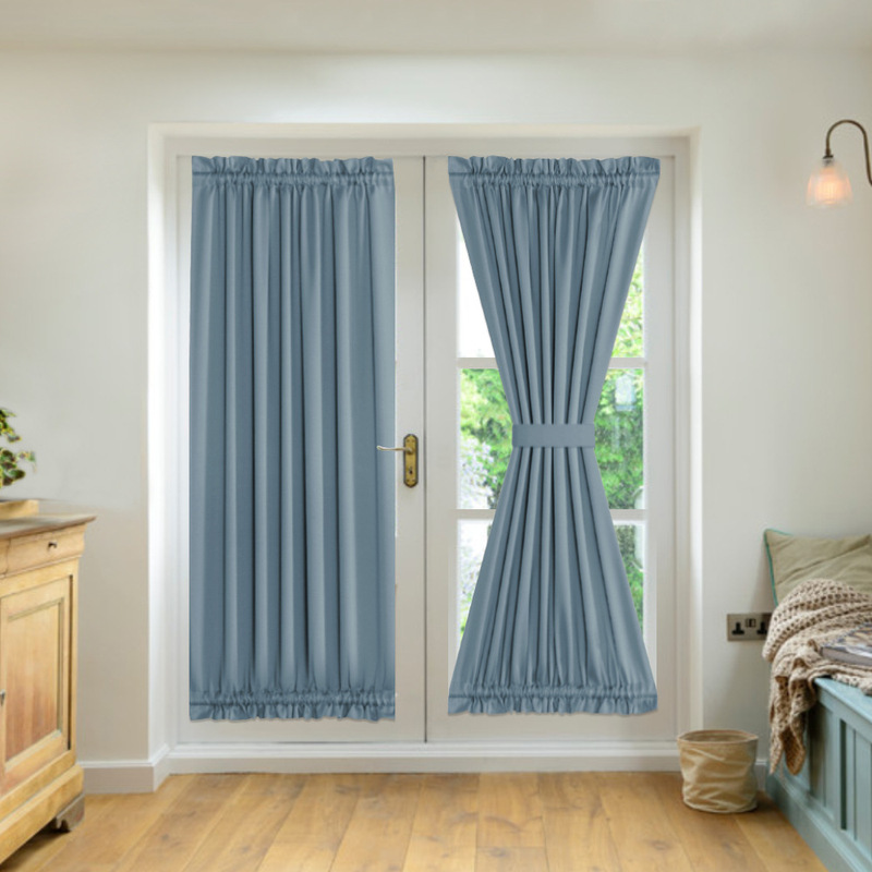 Cross-border hot sale thickened plain French door curtain curtain cloth Rod insulation shading glass door finished curtain