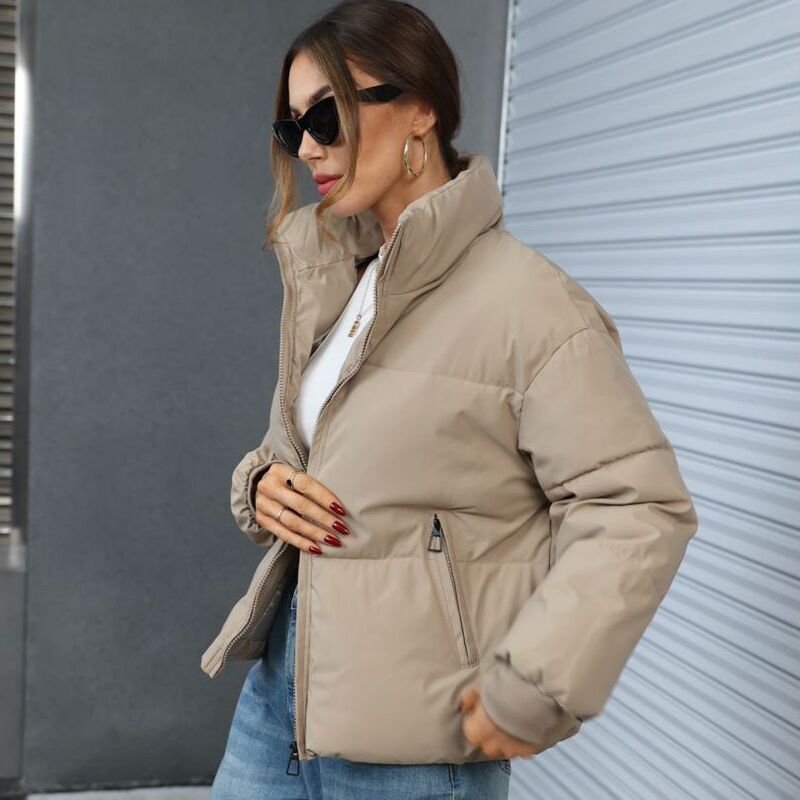 2025 European New Fashion down Jacket for Women Petite Stand Collar Loose Ins Hong Kong Style Student Bread Jacket Cotton