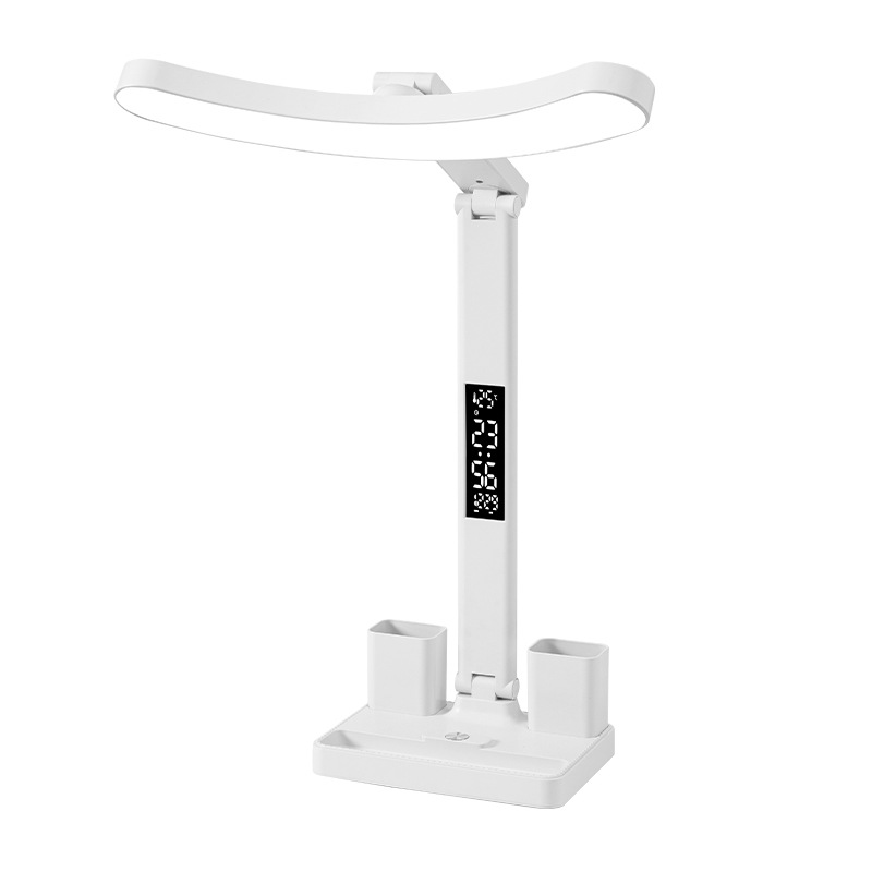 Lámpara de escritorio inteligente de protección de ojos de gran luminiscencia de arco para aprender luz de lectura para estudiantes universitarios con reloj de escritorio de carga de miopía