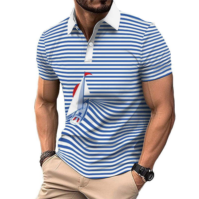 Nueva camisa de golf europea y americana transfronteriza camisa de polo con estampado de letras de manga corta color sólido gráfico 3d camisa POLO de tres botones