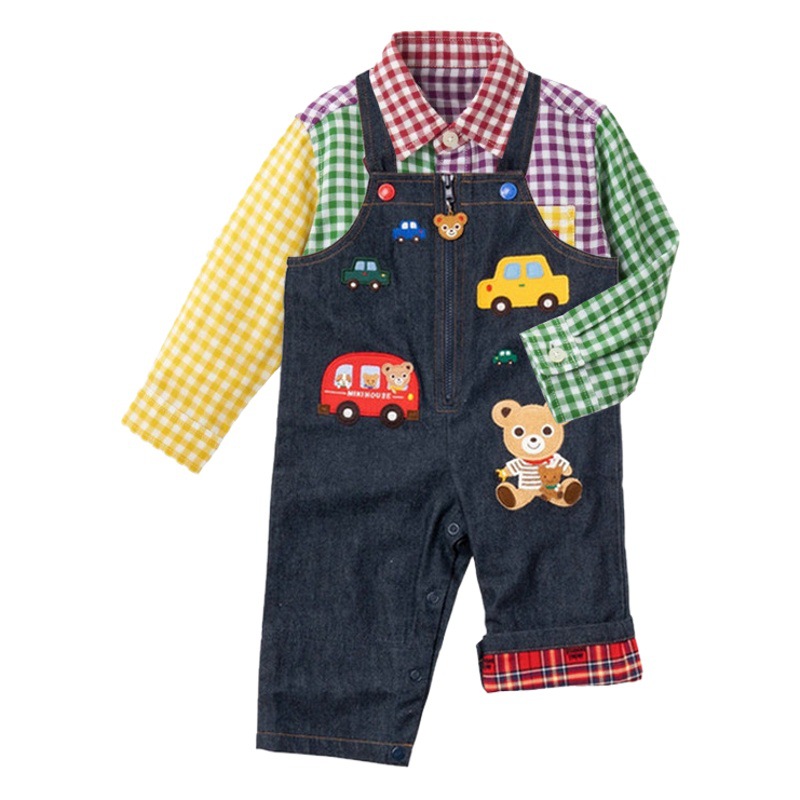 En stock Miki ropa para niños primavera y otoño nuevo color Plaid solapa camisa manga larga camisa interior para niños y niñas