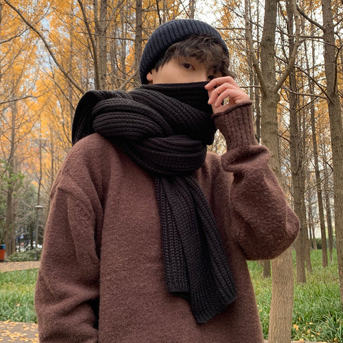 Men's fashion scarf, personalized trendy brand gift for men, birthday gift, men's stylish woolen winter scarf for young people, couple's fashion accessory.