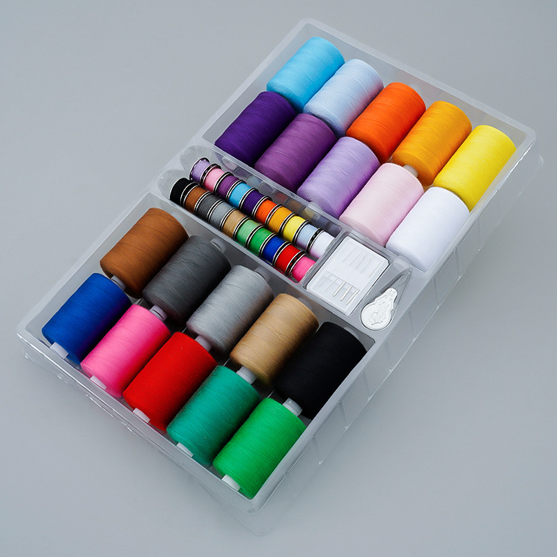402缝纫线1000码手缝线针线套装针线工具 20色线20色带线梭芯组合