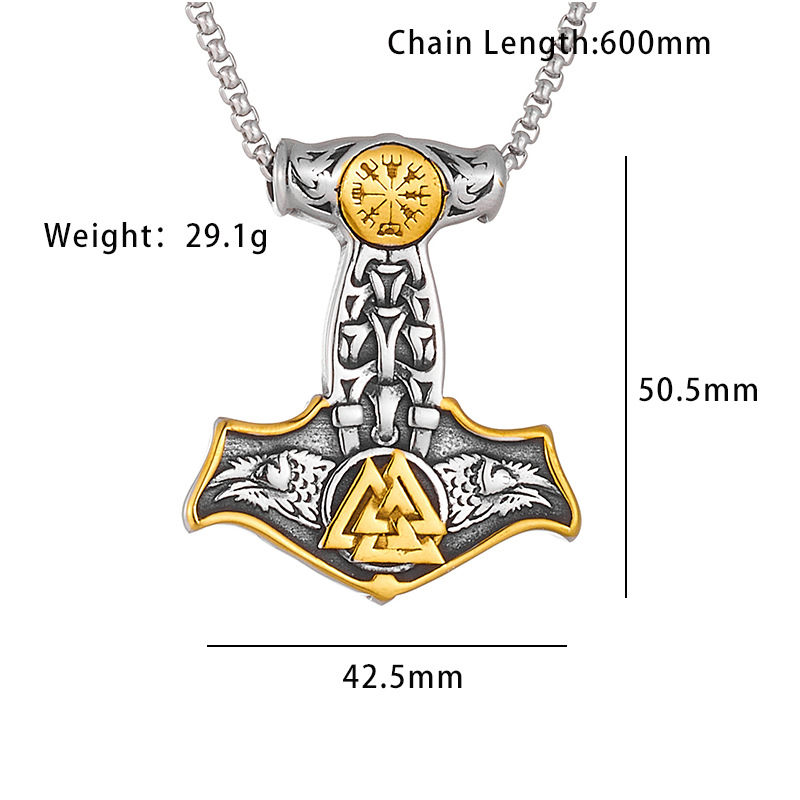 Viking Thor Hammer Titanium Pendant Necklace For Men Stainless_voghion.com