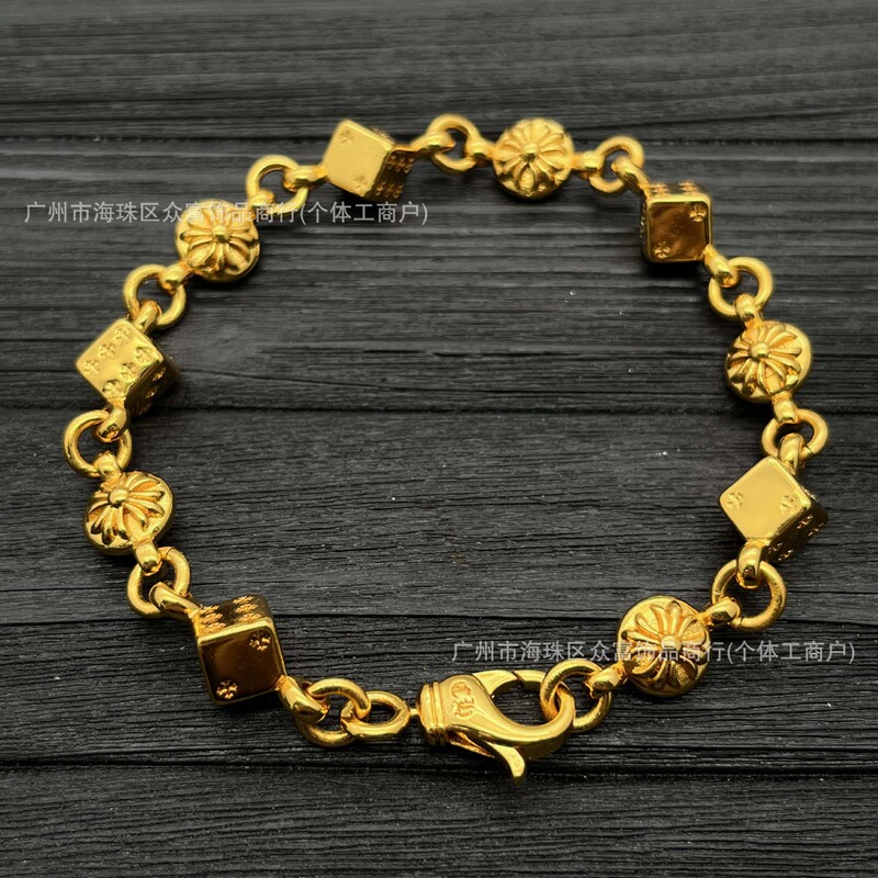 925 silver 22K gold dice bracelet, lucky men's and women's jewelry, light luxury, high-end feel, niche stackable bracelet 925 silver 22K gold dice bracelet, lucky men's and women's jewelry, light luxury, high-end feel, niche stackable bracelet