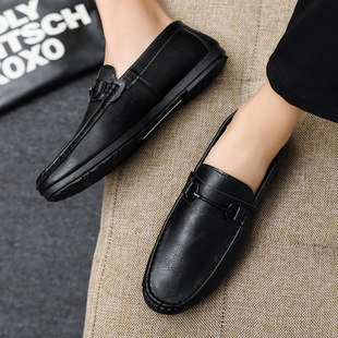 Soft Leather Formal Wear for Work Low-top Breathable Fashion Wear-resistant Trendy Spiritual Young Man Lefu Bean Shoes Lightweight Slip-on