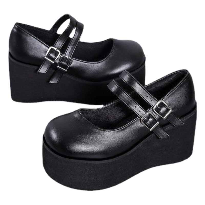Retro punta redonda charol más tamaño 43 Mary Jane zapatos 2022 primavera nueva plataforma cuña charol boca baja zapatos de mujer