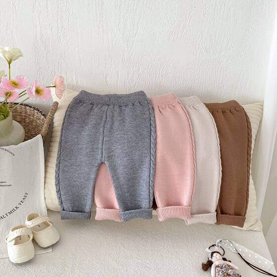 Children's Core-spun Yarn Knitted Pants 0-5 Years Old Winter Korean Style Children's Wear Girls' Western Style Thickened Knitted Pants Trendy AK491