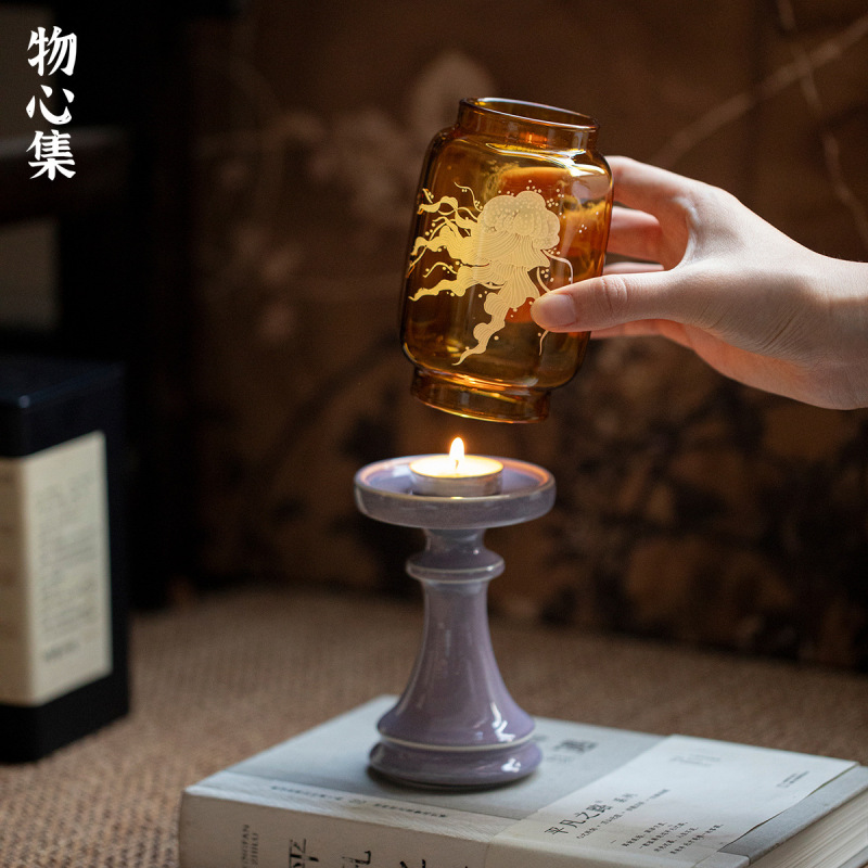 物心集新中式玻璃烛台茶室氛围灯高颜值桌面摆件香薰蜡烛茶道配件|undefined