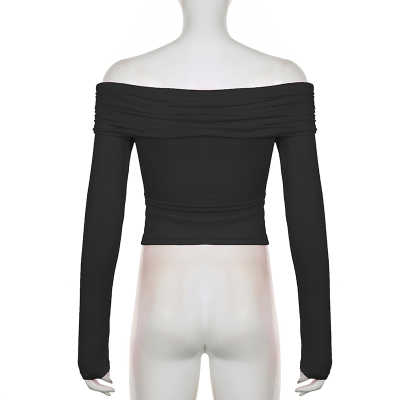 Wrinkled Cross Fitting Long Sleeves Women T-shirt Solid Patchwork Pullover Top Female Fashion Elegant T-shirt Spring 2025