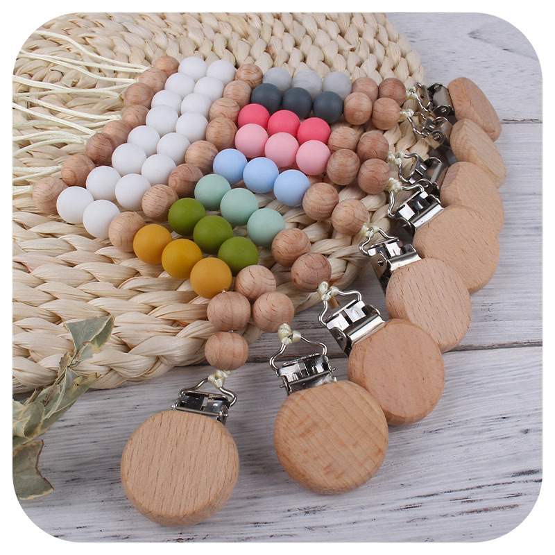 Nueva haya plana pezón clip bebé DIY creativo de silicona Beech perlas de juguete molar pezón cadena anti-Perdida cadena