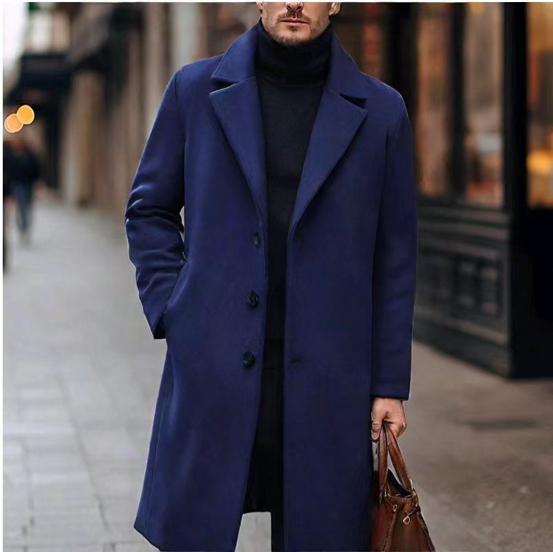 Men's Wool Trench Coat Single Breasted Long Overcoat For Men_voghion.com