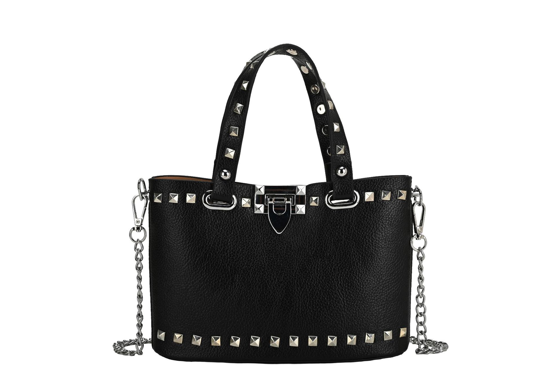 Bolso para mujeres 2026 nueva moda transfronteriza bolso de mano de moda alta sensación lichi remaches mochila de hombro