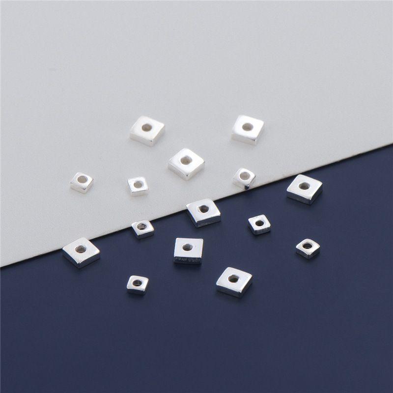 S925 sterling silver plain silver square broken silver gasket DIY beaded pearl bracelet spacer loose beads accessories material package