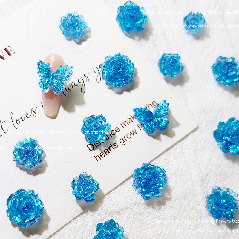 Retro Blue Fine Glitter Rose Nail Art Accessories, Luminous Soft Resin Butterfly Accessories, Handmade DIY Wearable Nail Accessories Retro Blue Fine Glitter Rose Nail Art Accessories, Luminous Soft Resin Butterfly Accessories, Handmade DIY Wearable Nail Accessories