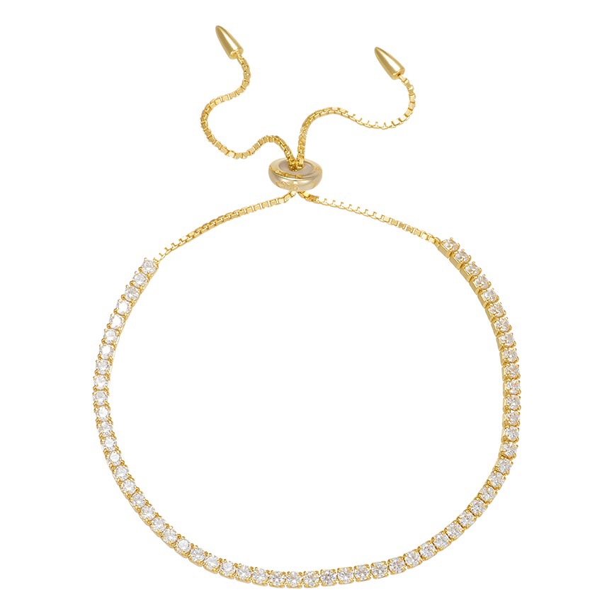 Venta caliente transfronteriza suministro de una sola fila diamante completo 2mm ronda ZIRCON pull ajustable s925 pulsera de plata para las mujeres