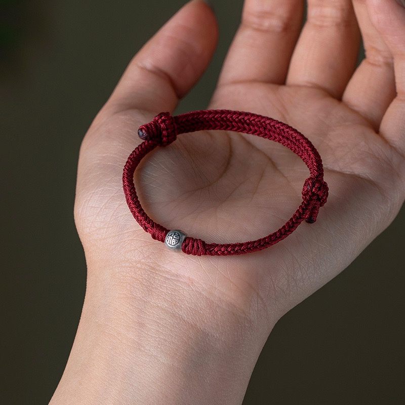 Sterling Silver Fuzhu Red Rope This Year of Good Luck Bracelet All Hand-woven Rope Dragon Year New Girlfriend Couple Gift
