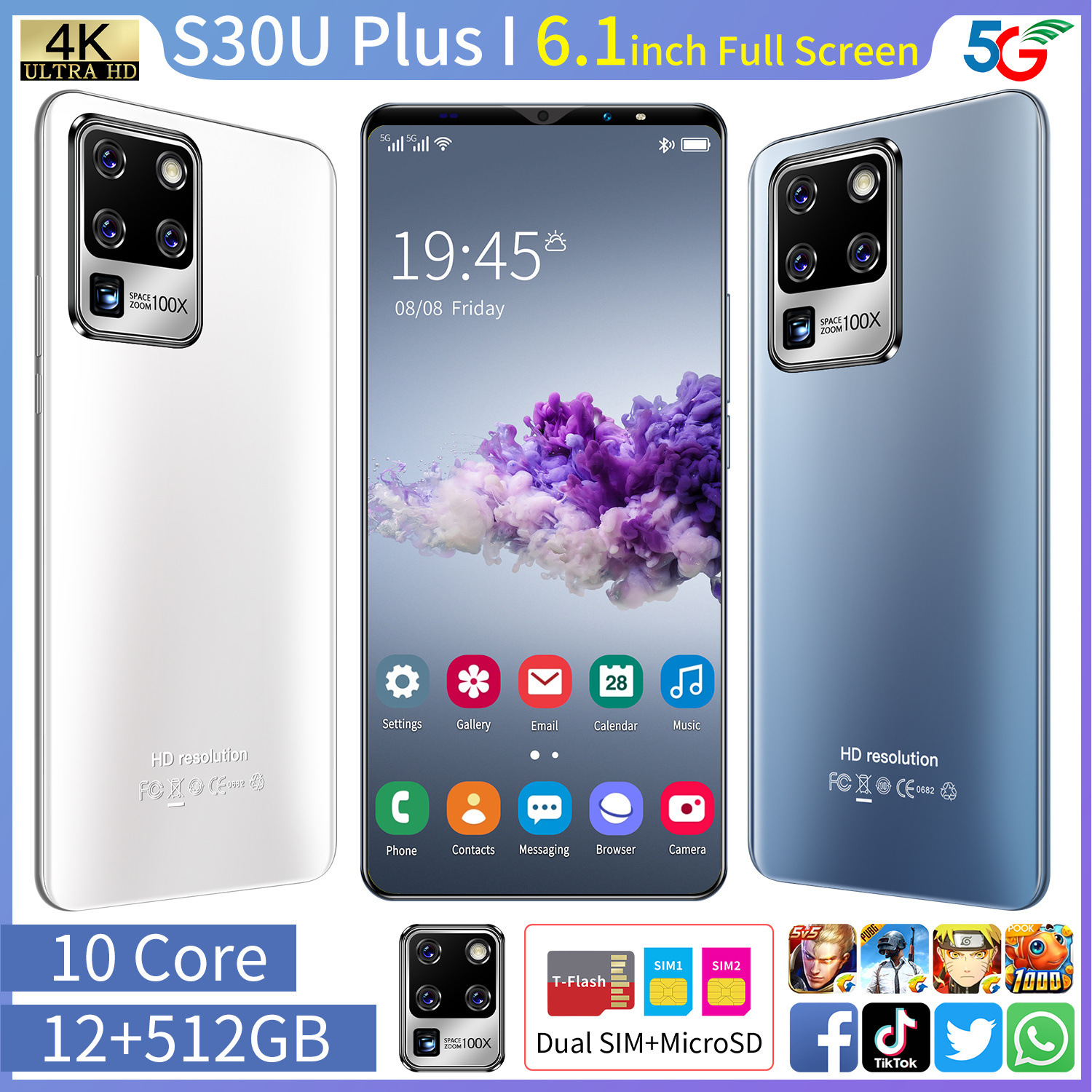 s30Uplus新款跨境电商专供智能手机 5G安卓6.1大屏幕10核外贸手机